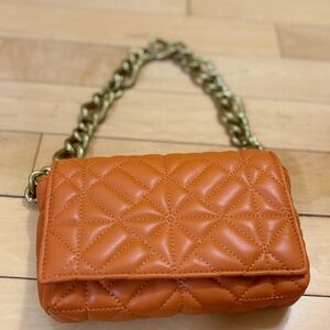 Zara Orange Quilted Chain Shoulder Bag